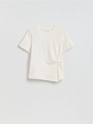 T-shirt z ozdobnym detalem - złamana biel. T-shirty damskie Reserved, l, bez wzorów, z bawełny, bez kołnierzyka. Za 69.99 zł.