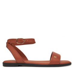 Sandały Tommy Hilfiger. Brązowe sandały damskie Tommy Hilfiger, bez wzorów, bez obcasa, na płaskiej podeszwie. Za 289.99 zł.