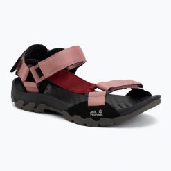 Sandały damskie Jack Wolfskin Ridge. Czerwone obuwie trekkingowe damskie Jack Wolfskin, bez wzorów, z gumy, bez obcasa. Za 349.99 zł.