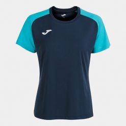 Koszulka do piłki nożnej damska Joma Academy IV. Niebieskie bluzki damskie Joma, l, bez wzorów, sportowe, bez kołnierzyka, bez ramiączek. W wyprzedaży za 78.25 zł.
