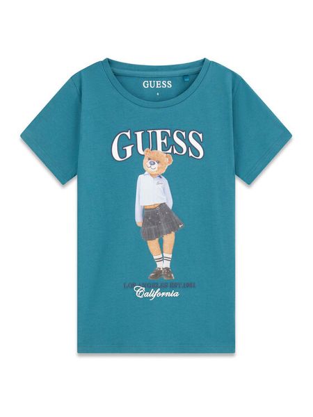 Guess T-Shirt J6YI08 K3710 Zielony Regular Fit. Zielone koszulki dziewczęce Guess, z aplikacjami, z bawełny, bez ramiączek. Za 114.99 zł.