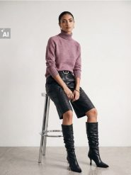 Sweter z golfem z domieszką wełny i ozdobnymi rękawami - różowy. Czerwone golfy damskie Sinsay, l, bez wzorów, z wełny, bez ramiączek. Za 59.99 zł.