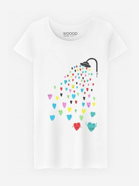 WOOOP Koszulka "Love Shower" w kolorze białym rozmiar: L. Białe bluzki damskie Wooop, l, bez wzorów, z bawełny, bez kołnierzyka. Za 37.45 zł.