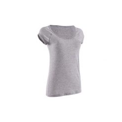 Koszulka krótki rękaw slim Gym & Pilates 500 damska. Niebieskie bluzki sportowe damskie DOMYOS, xl, bez wzorów, z bawełny, bez kołnierzyka. Za 19.99 zł.