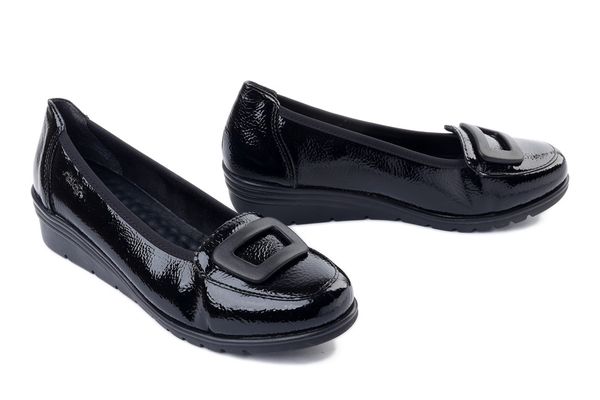 Rieker L5362-00 black, czółenka damskie. Czarne czółenka damskie Rieker, bez wzorów, bez obcasa, na koturnie. Za 319.90 zł.