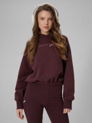 4F Bluza dresowa regular z kapturem damska - brązowa L. Brązowe bluzy z kapturem damskie 4f, l, z dresówki. Za 159.99 zł.