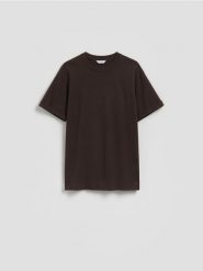 Strukturalny t-shirt comfort fit - ciemnobrązowy. Brązowe t-shirty męskie Reserved, l, bez wzorów, z bawełny, bez kołnierzyka. Za 69.99 zł.