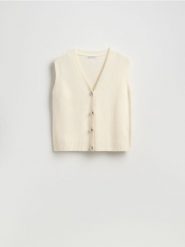 Wełniana kamizelka - kremowy. Białe kamizelki damskie Reserved, l, z wełny. Za 159.99 zł.