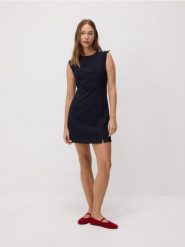 Sukienka mini - granatowy. Niebieskie sukienki damskie Reserved, l, bez wzorów, z dzianiny, bez kołnierzyka, bez ramiączek, mini. Za 149.99 zł.