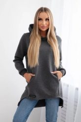 Bluza ocieplana z dłuższym tyłem grafitowa. Szare bluzy z kapturem damskie KESI, l, z bawełny. Za 250.94 zł.