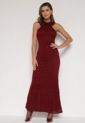 Bordowa Asymetryczna Sukienka z Falbaną Nawedina. Czerwone sukienki damskie Born2be, l, bez wzorów, z poliesteru, wizytowe, z asymetrycznym kołnierzem, bez ramiączek, asymetryczne. Za 179.99 zł.