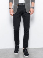 Spodnie męskie chino - czarne V1 P156 - M. Czarne spodnie materiałowe męskie Ombre Clothing, bez wzorów, z bawełny, klasyczne. Za 159.99 zł.