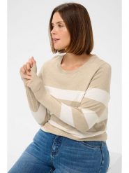 KAFFE curve Sweter w kolorze beżowym rozmiar: XL. Brązowe swetry klasyczne damskie KAFFE curve, xl, bez kołnierzyka. Za 111.59 zł.