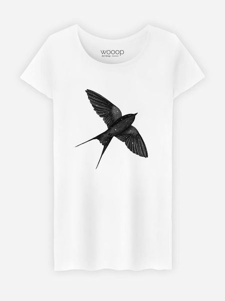 WOOOP Koszulka "Night Swallow" w kolorze białym rozmiar: L. Białe bluzki damskie Wooop, l, bez wzorów, z bawełny, bez kołnierzyka. Za 75.34 zł.