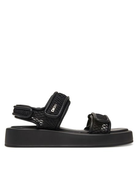 DKNY Sandały Owyn K1514238 Czarny. Czarne sandały damskie DKNY, bez wzorów, z materiału, bez obcasa, na płaskiej podeszwie. Za 339.99 zł.