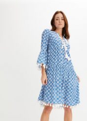 Sukienka tunikowa. Niebieskie sukienki damskie bonprix, bez wzorów, bez kołnierzyka, bez ramiączek. Za 112.99 zł.