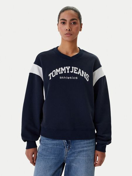 Tommy Jeans Bluza Varsity DW0DW22365 Granatowy Boxy Fit. Niebieskie bluzy bez kaptura damskie Tommy Jeans, m, z bawełny. Za 489.99 zł.