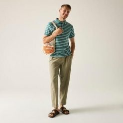 Męska koszulka polo w paski Tiver. Zielone koszulki polo męskie Regatta, m, bez wzorów, z bawełny, bez ramiączek. W wyprzedaży za 99.99 zł.