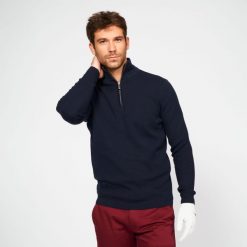 Sweter do golfa męski MW500 z półgolfem. Niebieskie kardigany męskie INESIS, m, bez wzorów, z bawełny, eleganckie, bez kołnierzyka. Za 159.99 zł.