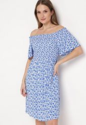 Niebieska Wiskozowa Sukienka Mini z Hiszpańskim Dekoltem w Kwiatowy Print Ijorilda. Niebieskie sukienki damskie Born2be, na lato, m, bez wzorów, z wiskozy, bez kołnierzyka, bez ramiączek, mini. W wyprzedaży za 55.99 zł.