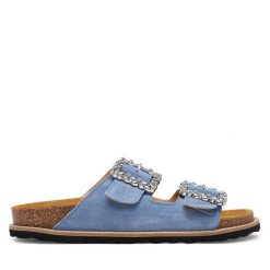 Klapki Pollini. Niebieskie klapki damskie Pollini, bez wzorów, bez obcasa. Za 819.99 zł.
