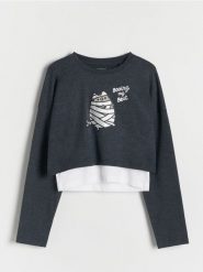 Dwuwarstwowa koszulka Pusheen - jasnoszary. Szare koszulki dziewczęce Reserved, bez wzorów, z bawełny, bez ramiączek. W wyprzedaży za 29.99 zł.