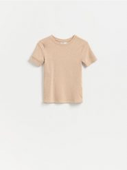 T-shirt z modalem - beżowy. Brązowe t-shirty damskie Reserved, l, bez wzorów, z bawełny, bez kołnierzyka. Za 49.99 zł.