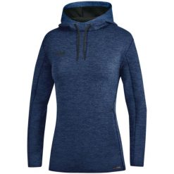 Bluza damska z kapturem Jako Premium Basics. Niebieskie bluzy sportowe damskie Jako, s, bez wzorów, z bawełny, bez ramiączek, długie, z kapturem. Za 240.55 zł.