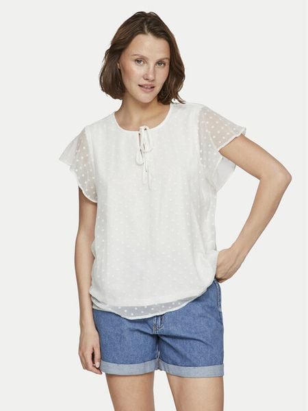 Vila Bluzka Edee 14100340 Biały Regular Fit. Białe bluzki damskie Vila, bez wzorów, z syntetyku, bez ramiączek. Za 49.99 zł.