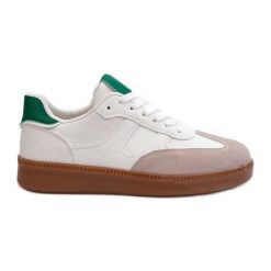 Sneakersy Buty Sportowe Niskie Damskie Białe Uvetta. Białe buty sportowe na co dzień damskie bez wzorów, z gumy, trekkingowe. Za 152.46 zł.