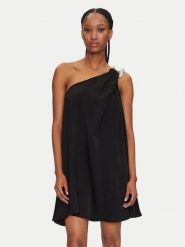 Eleh Sukienka koktajlowa ESS250050 Czarny Regular Fit. Czarne sukienki damskie Eleh, m, bez wzorów, z satyny, wizytowe, bez kołnierzyka, bez ramiączek. Za 559.99 zł.