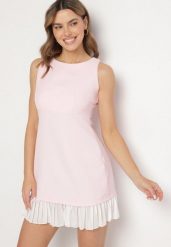 Różowa Elegancka Sukienka Taliowana Florzedi. Czerwone sukienki damskie Born2be, na co dzień, m, bez wzorów, eleganckie, bez kołnierzyka, bez ramiączek, mini, proste. W wyprzedaży za 79.99 zł.