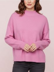 Sweter z półgolfem i długim rękawem z domieszką wełny - różowy. Czerwone swetry klasyczne damskie Sinsay, l, z wełny, bez kołnierzyka. Za 49.99 zł.