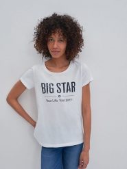 BIG STAR Koszulka w kolorze białym rozmiar: XXL. Białe bluzki damskie Big Star, xxl, bez wzorów, z bawełny, retro, bez kołnierzyka, bez ramiączek. Za 70.41 zł.
