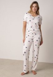Biały Komplet Piżamowy z Elastycznego Materiału Spodnie i Bluzka w Serca Veys. Białe piżamy damskie Born2be, l, bez wzorów, z materiału, bez ramiączek. Za 79.99 zł.