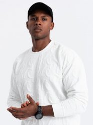 Bluza męska RELAXED FIT z tłoczonymi literami – ecru V2 OM-SSNZ-0164 - XXL. Bluzy bez kaptura męskie Ombre Clothing, l, z bawełny. Za 107.99 zł.