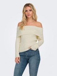ONLY Sweter w kolorze kremowym rozmiar: L. Brązowe swetry klasyczne damskie Only, l, prążkowane, bez kołnierzyka. Za 114.44 zł.