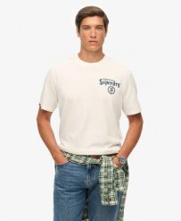 Superdry T-shirt Tokyo Narrative Loose z bawełny organicznej - luźny krój. Białe t-shirty damskie Superdry., xl, bez wzorów, z bawełny, bez kołnierzyka. Za 197.65 zł.