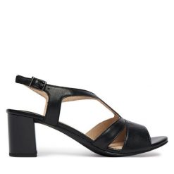 Sandały Caprice. Czarne sandały damskie Caprice, bez wzorów, bez obcasa, na słupku. Za 329.99 zł.