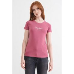 Koszulka damska Pepe Jeans New Virginia SS. Czerwone bluzki damskie Pepe Jeans, bez wzorów, z jeansu, bez kołnierzyka, bez ramiączek. Za 128.50 zł.