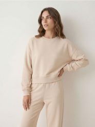 Krótka bluza crewneck - beżowy. Brązowe bluzy bez kaptura damskie Sinsay, l. Za 49.99 zł.