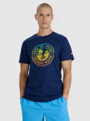 4F T-shirt regular z nadrukiem męski - granatowy XL. Niebieskie t-shirty męskie 4f, m, bez wzorów, z bawełny, bez kołnierzyka. Za 69.99 zł.
