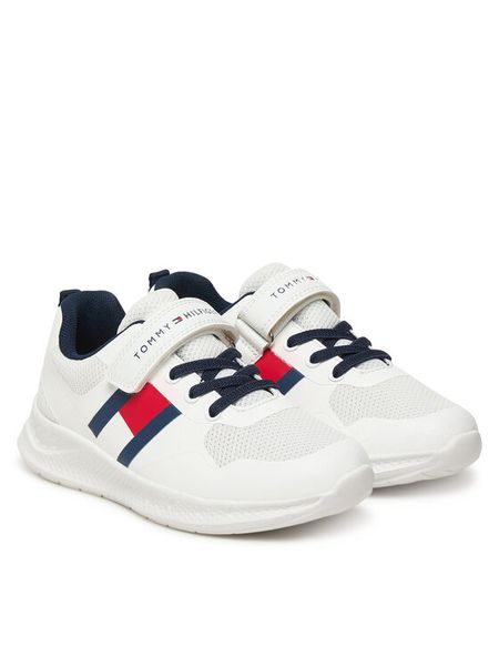 Tommy Hilfiger Sneakersy Flag Low Cut Lace-Up/Velcro T1X9-34369-1843 S Biały. Białe buty sportowe chłopięce Tommy Hilfiger, ze skóry, bez zapięcia. Za 339.99 zł.