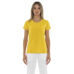 Koszulka z bawełna na co dzień na siłownię. Żółte t-shirty damskie LEONE 1947 APPAREL, bez wzorów, z bawełny, bez kołnierzyka. W wyprzedaży za 44.86 zł.