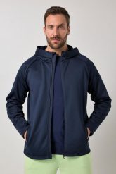 Męska Bluza dresowa FLEXNAMIC® fitness softshell kaptur bis do rozm. 7 XL. Niebieskie bluzy sportowe męskie JAY-PI, bez wzorów, z dresówki, bez kołnierzyka, bez ramiączek. Za 349.99 zł.