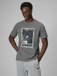 4F T-shirt regular z nadrukiem męski - szary L. Szare t-shirty męskie 4f, l, bez wzorów, z bawełny, bez kołnierzyka. Za 79.99 zł.