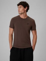 4F T-shirt regular gładki męski - brązowy XXL. Brązowe t-shirty męskie 4f, m, bez wzorów, z bawełny, bez kołnierzyka. Za 59.99 zł.
