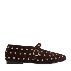 Baleriny Eva Minge. Brązowe baleriny damskie Eva Minge, bez wzorów, bez obcasa. Za 319.99 zł.