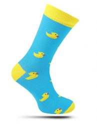 Skarpetki Casualowe, Turkusowo-Żółte w Kaczki, Kolorowe, Męskie -EM Men's Accessories. Niebieskie skarpetki męskie Em men's accessories, bez wzorów, z bawełny. Za 29.99 zł.