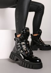 Czarne Botki Workery Lakierowane na Platformie Braliska. Czarne botki damskie Renee, na zimę, z jeansu, eleganckie, bez obcasa, na obcasie, bez zapięcia. Za 59.99 zł.